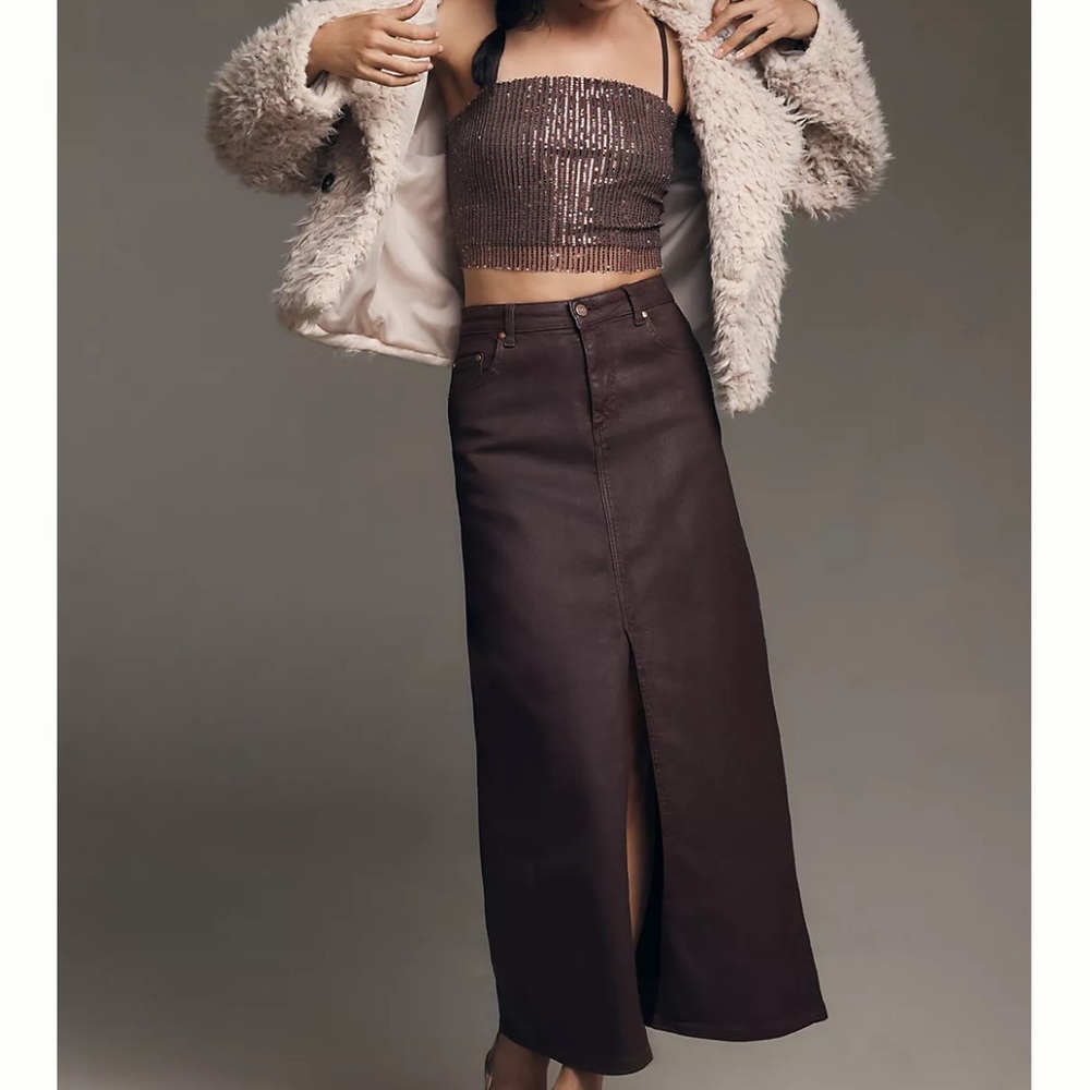 Pilcro Brown Maxi Skirt coated 8